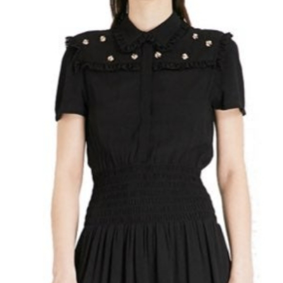 Maje Ravanna Bee Embellished Crepe Dress in Black - Picture 3 of 10